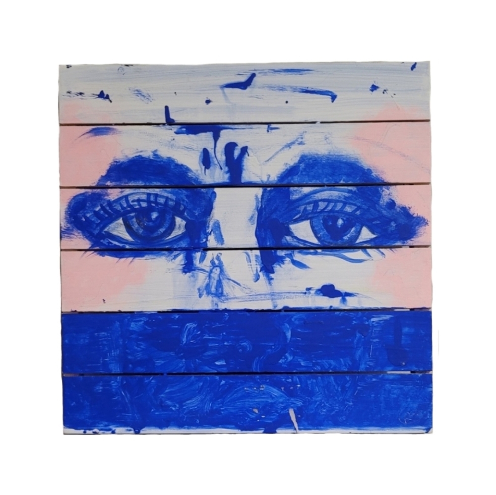 14x14" wood Folk art eye painting, original